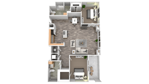 Floor plan for 2 beds, 2 baths, 1297 sqft